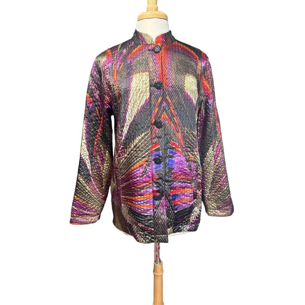 CHICO’S Reversible Quilted Blazer Jacket L Black Multicolor